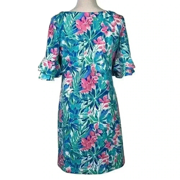 Pappagallo Tropical Floral Ruffle Sleeve Dress Size Medium - Picture 5 of 13